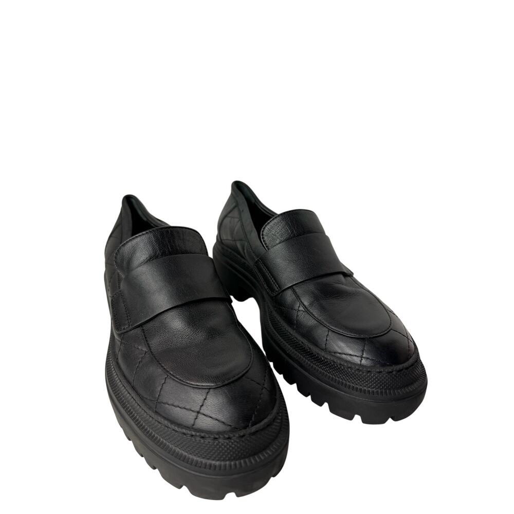AGL Black Quilted Leather Lug Sole Loafers Size 37 Made in Italy